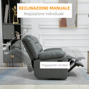 Divano 2 Posti Reclinabile 168x93x102 cm con Schienale Diviso e Poggiapiedi in Similpelle Grigio