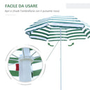Ombrellone da Giardino Ø180x200H cm Spiaggia Inclinabile in Metallo Verde e Bianco
