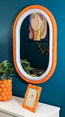Specchio da Muto Antony Velluto Arancio Mix 60x4x90 cm in MDF e Poliestere e Specchio Multicolor      