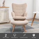 Poltrona Relax con Pouf Poggiapiedi in Velluto a Costine Beige   