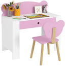 Banco Scuola con Sedia per Bambini Schienale a Orsetto Età 3-8 Anni in MDF e Legno Rosa   
