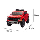 Macchina Elettrica per Bambini Ford Raptor 12V con Telecomando Bluetooth Luci LED e Tappetini Rosso