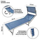 Lettino Mare con Parasole Richiudibile 181x71,5x38,5 cm in Alluminio PVC e Poliestere Blu Mélange Riccione      