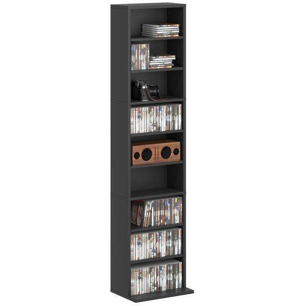 Libreria Porta CD e DVD 33x24x140 cm con 6 Ripiani Regolabili Nero sconto