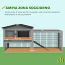 Conigliera da Esterno 150x52x68 cm con Rampa Tetto Apribile e Vassoio in Legno di Abete Grigio Chiaro      