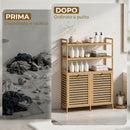 Mobile Porta Biancheria Doppio 80x30x118 cm Inclinabile 2 Cesti 3 Ripiani in Bambù Colore Rovere      