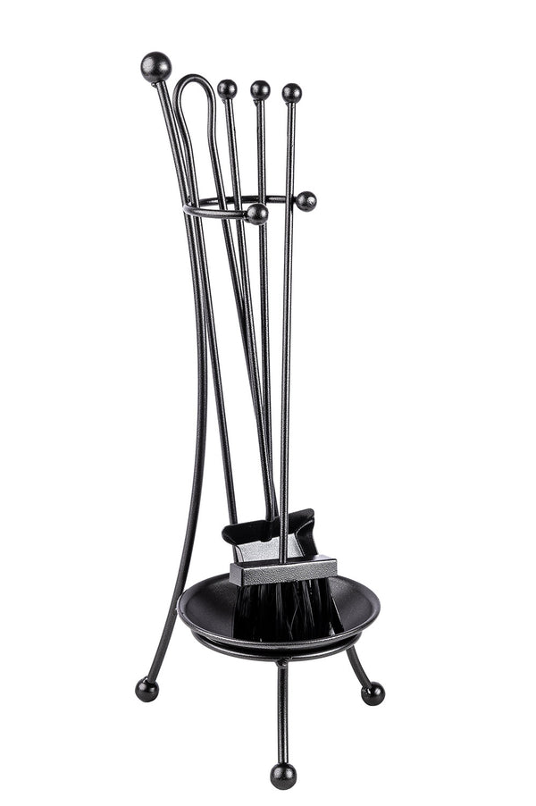 prezzo Trespolo per Attrezzi Camino a Bacinella con Paletta Scopino Attizzino e Pinza 22x22x65 cm in Ferro Verniciato Grigio Martellato