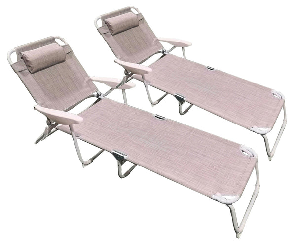 acquista Set 2 Lettini Prendisole da Giardino Pieghevole in Acciaio e Tessuto Oxford Grigio Melange