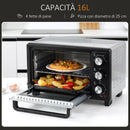 Fornetto Elettrico 1400W 16 Litri con Griglia e Teglia Argento e Nero