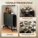 Tavolo Pieghevole per 4-6 Persone 120x80x73 cm con 2 Ribalte e Ruote con Freno Struttura in Acciaio Nero Effetto Legno      