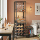 Mobile Bar Portabottiglie 40x30x148 cm Capacità 12 Bottiglie con Cassetto e Portabicchieri Struttura in Metallo Marrone Rustico      