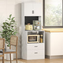 Mobile per Microonde 60x40x170 cm con Ripiano Regolabile e 2 Cassetti in MDF Bianco      