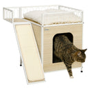 Casetta per Gatti 56x40x54 cm con Tiragraffi e Scaletta Legno e Bianco