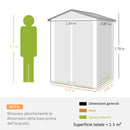 Casetta Box da Giardino 133x87x178 cm Superficie 1,1 m² con Doppie Porte Bloccabili in Acciaio Grigio Argento      