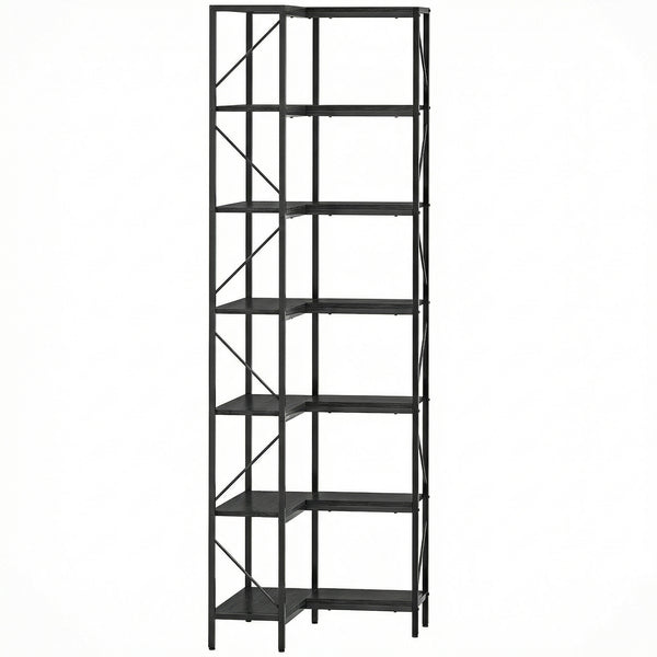 sconto Libreria ad Angolo 60x60x198 cm a 7 Ripiani StileIndustriale Telaio in Metallo Effetto Legno Nero