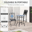 Set Tavolo e 2 Sedie Pieghevoli da Giardino con Mosaico in Metallo