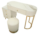 Toeletta Sharon Panna con Puff 120x40x75 cm in Pino e MDF e Metallo e Plastica      