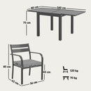 Set da Giardino con Tavolo Allungabile e 6 Sedie Impilabili con Cuscini Grigio     