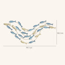 Wall Art Banco di Pesci 99,7x3,8x50,2 cm in Metallo con Viti Incluse Oro e Blu      
