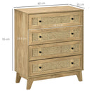 Cassettiera con 4 Cassetti in Stile Boho 80x35x95 cm Inserti in Rattan color Legno   