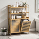 Mobile Porta Biancheria Doppio 80x30x118 cm Inclinabile 2 Cesti 3 Ripiani in Bambù Colore Rovere      