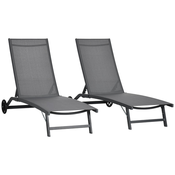 sconto Set 2 Lettini Prendisole 66x165x102 cm con Schienale Reclinabile in Alluminio e Tessuto Traspirante Grigio Scuro