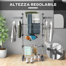 Stendino Verticale 4 Ripiani Regolabili 142x55x172 cm in Acciaio e Plastica Grigio e Argento 