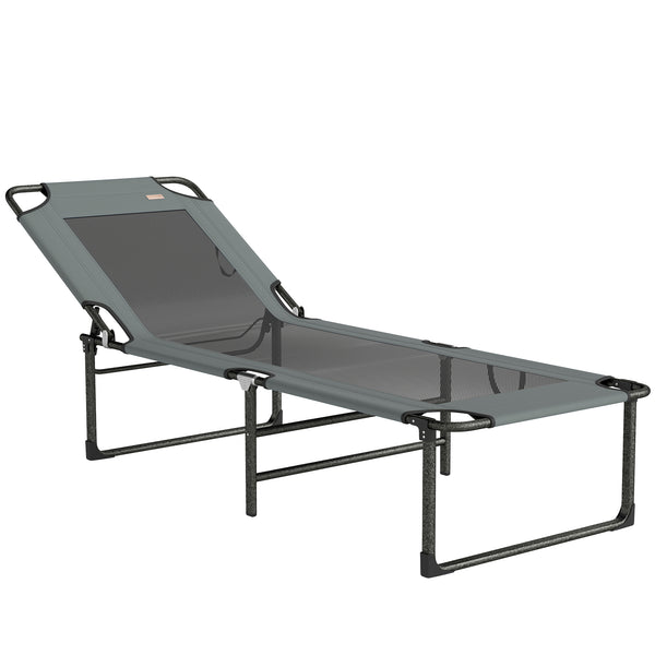 Lettino da Esterno Reclinabile 4 Posizioni, Sedia Pieghevole con Maniglia, Grigio. sconto