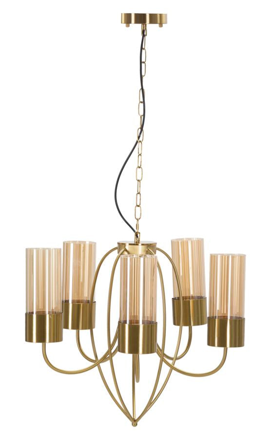 acquista Lampadario Versailles 5 Luci Ø60x103 cm in Ferro e Vetro Nero