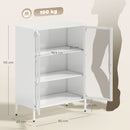 Mobile Portadocumenti 80x40x110 cm con 2 Ante in Vetro e Ripiani Regolabili in Acciaio Bianco      