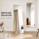 Specchio da Terra e da Muro Rettangolare 155x45 cm Struttura in Alluminio Oro      