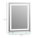 Specchio da Bagno con LED e Mensola in Vetro 70x50 cm 
