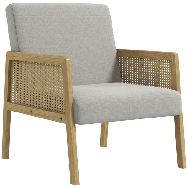 Poltrona Stile Boho 65,5x72x78 cm in Rattan e Tessuto Effetto Lino Grigio online