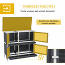 Conigliera a 2 Livelli con Rampa e 2 Vassoi Estraibili 97x44x91 cm in Legno di Abete e Bitume Grigio   