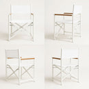 Set 2 Sedie da Regista Fellini 56x45x87 cm in Alluminio e Textilene Bianco e Legno