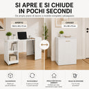 Mobile con Tavolo Scrivania a Scomparsa Richiudibile Salvaspazio in Truciolare Bianco Frassinato      