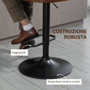 Set 2 Sgabelli da Bar 47,5x50x93,5-116 cm Seduta  in Lino Poliestere Nero e Noce