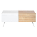 Tavolino Basso con 2 Cassetti 110x60x45 cm in MDF e Metallo Bianco e Rovere