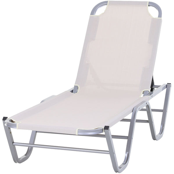 Lettino Prendisole in Alluminio con Schienale Reclinabile a 5 Livelli 163x58,5x91 cm Crema online