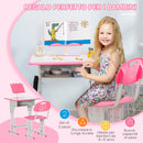 Banco Scuola per Bambini con Sedia ad Altezza Regolabile in Acciaio e MDF Rosa 