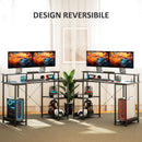 Scrivania per PC 120x 50x89,5 cm Reversibile con Prese Elettriche Luci e Supporto Monitor Nero   