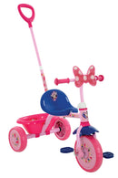 Triciclo a Pedali Primi Passi per Bambini con Maniglione Genitoriale Rimovibile e Vano Contenitore Disney Minnie Rosa  