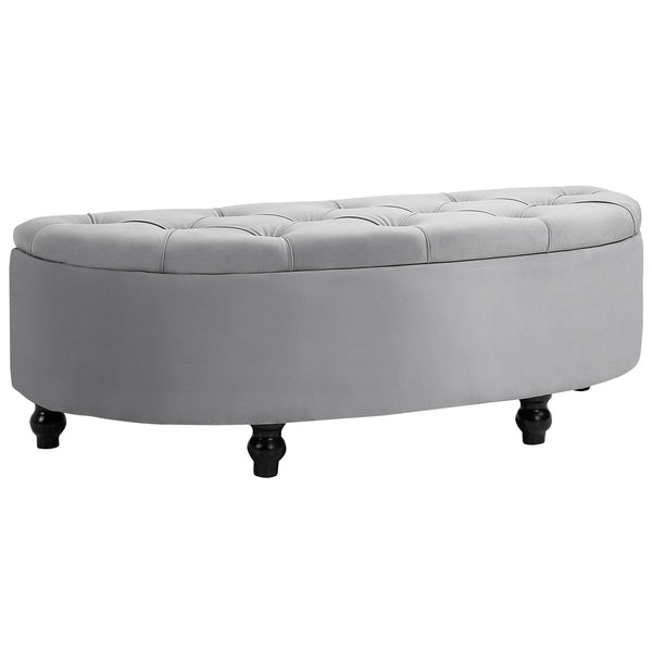 Panca Contenitore Fondoletto a Semicerchio 120x46x42 cm in Velluto e Legno Grigio Chiaro sconto