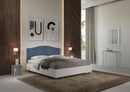 Letto Matrimoniale con Rete e Contenitore Alzata Comoda Struttura Bianco Frassico e Testata in Microfibra Grace Blu Varie Misure