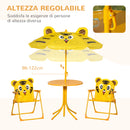 Set 4 Pezzi per Bambini Ombrellone Tavolo Rotondo e 2 Sedie in Acciaio e Tessuto Oxford Giallo      