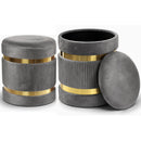 Set 2 Pouf Contenitore Ø 38x44 cm e Ø 31x38 cm con Rivestimento Velluto Grigio     