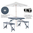 Set Campeggio Tavolino Pieghevole 4 Sedie in Alluminio e Plastica Grigio