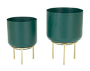 Porta Vasi Grent Set 2 Pz Ø20x29 cm - Ø16x24 cm in Ferro Verde e Oro      
