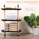 Carrello da Cucina 57,5x36,5x85 cm in Metallo e Plastica Nero e Marrone