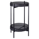Tavolino Ø40x70 cm 2 Ripiani Effetto Paglia Di Vienna in Ferro Nero      